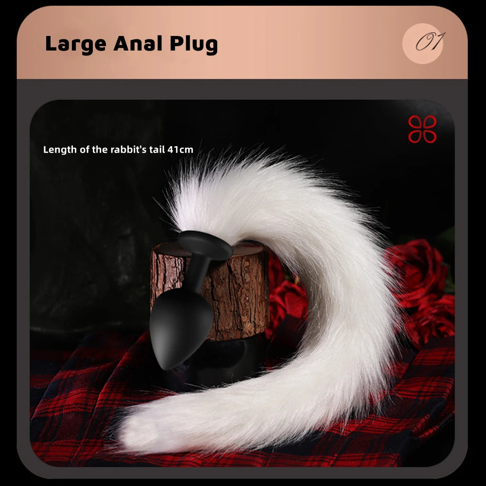 Plug silicone lapin blanc noir L